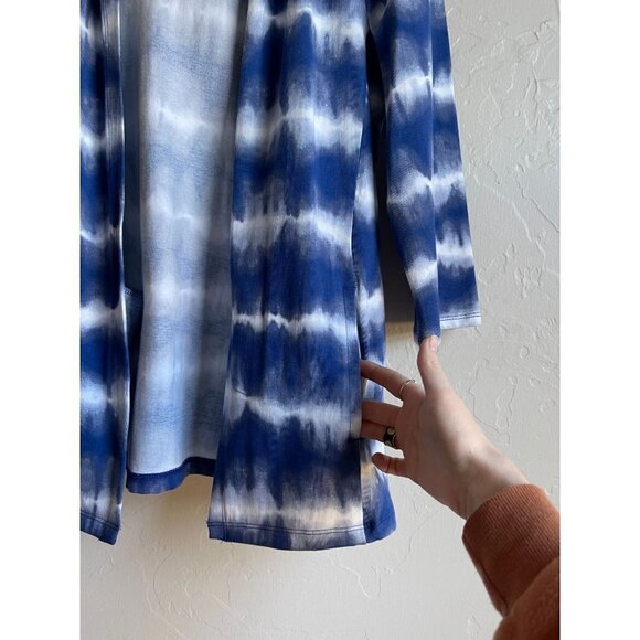 Chico's Weekends Blue White Tie Dye Open Long Line Hooded Sweatshirt Size 0/ S - Picture 4 of 6